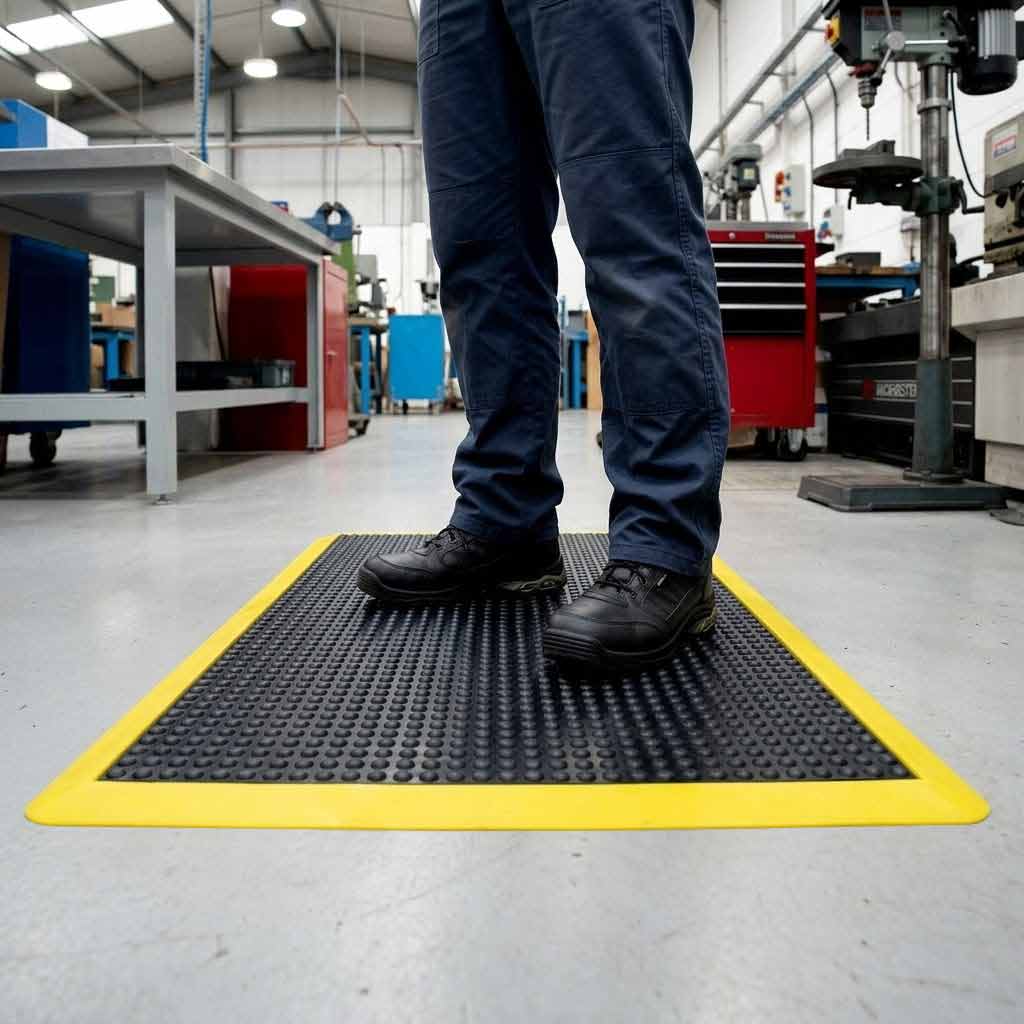 Premium Safety Anti-Fatigue Mat with Yellow Border - Ergonomic Design for Comfort and Safety in the Workplace
