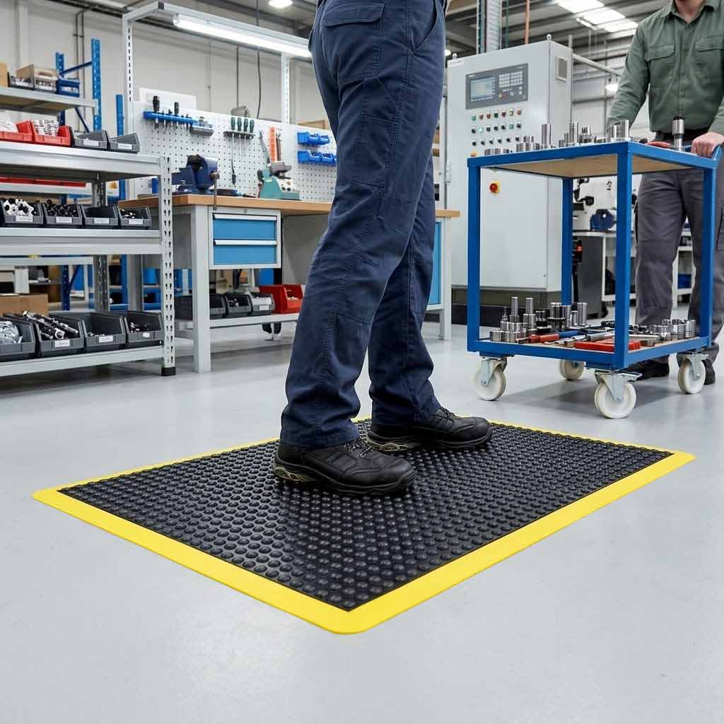 Premium Safety Anti-Fatigue Mat with Yellow Border - Ergonomic Design for Comfort and Safety in the Workplace