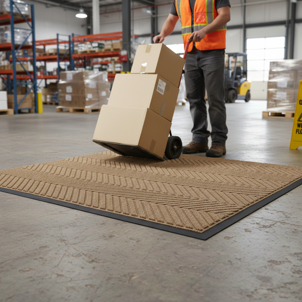 Premium Bi-Level Herringbone Mat with Rubber Border for Effective Dirt and Moisture Control