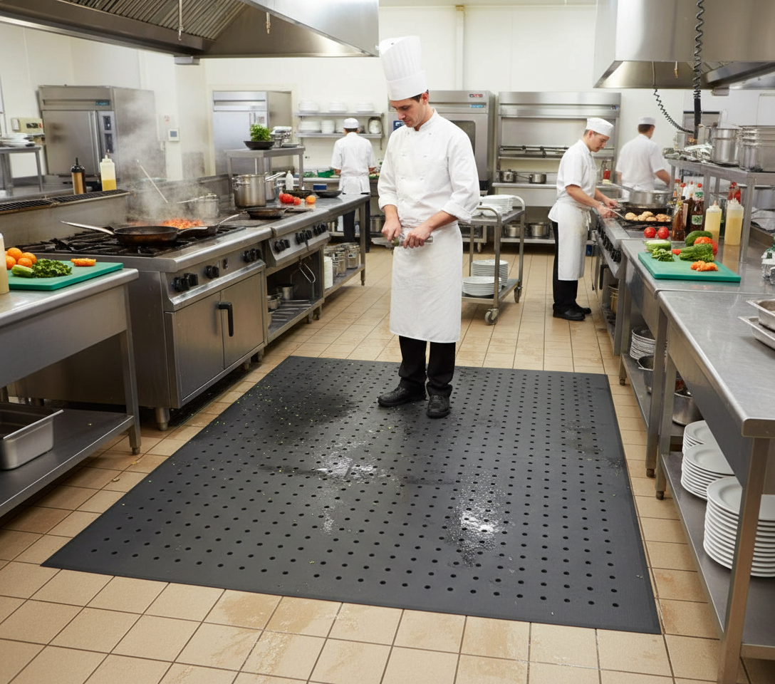 Premium Hygienic Anti-Fatigue Matting with Holes - Gel Foam, Non-Slip, Easy to Clean, Resistant to Oil and Water
