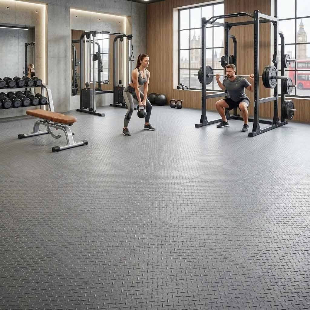 Premium Non-Slip CheckerTile Garage Matting - Heavy Duty Shock Absorbing Vinyl Tiles for Ultimate Floor Protection