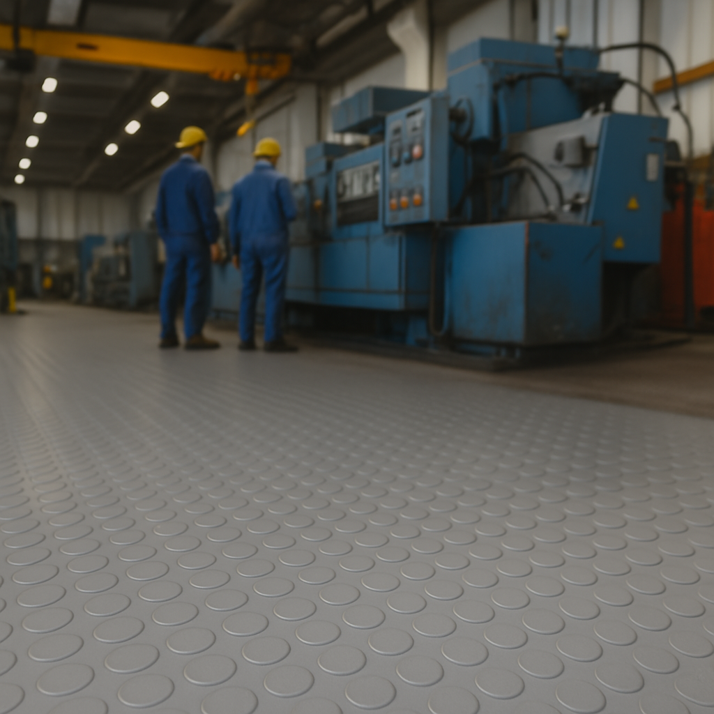 Studded Oil Resistant Flooring - Slip-Not Non-Slip Rubber Matting - Durable & Attractive Dot Pattern - High Slip Resistance