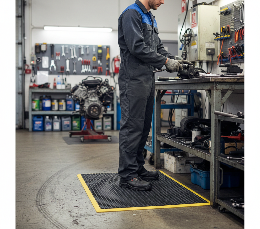 Premium Safety Anti-Fatigue Mat with Yellow Border - 60 x 90cm Cushioned Support for Workplace Comfort