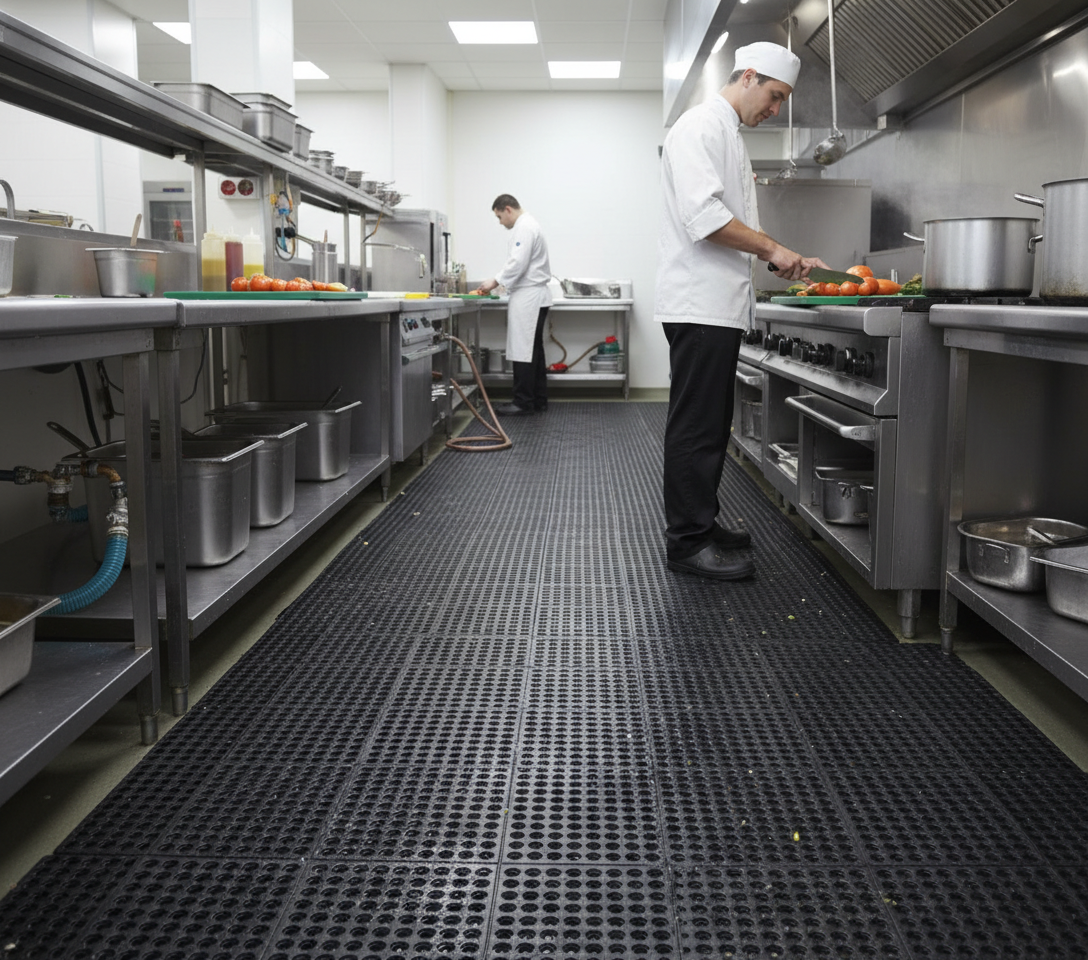 Premium Heavy Duty Anti Fatigue Mat Tiles for Wet Areas with Custom Sizing and Bevelled Edging