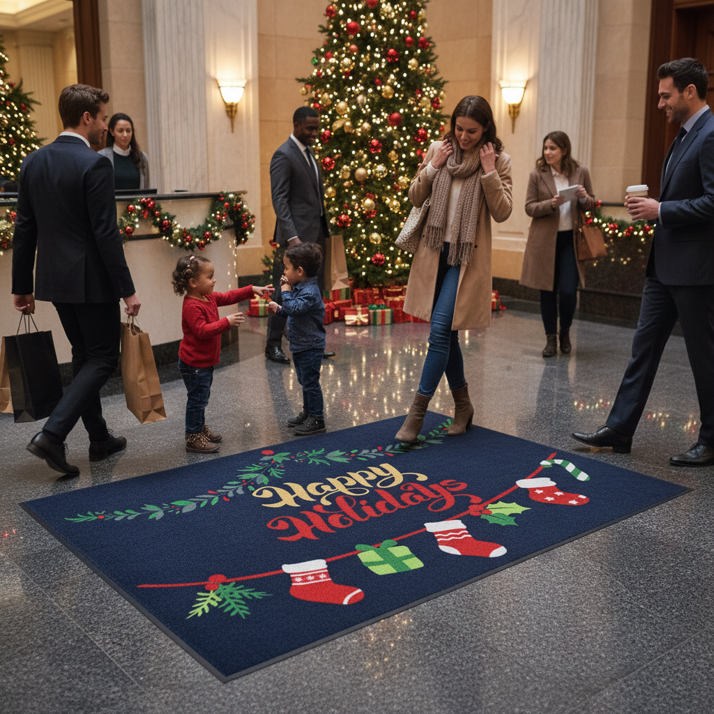 Premium Heavy-Duty Holiday Logo Mat - “Happy Holidays” or “Merry Christmas” Design, 60 x 85 cm for Home and Business