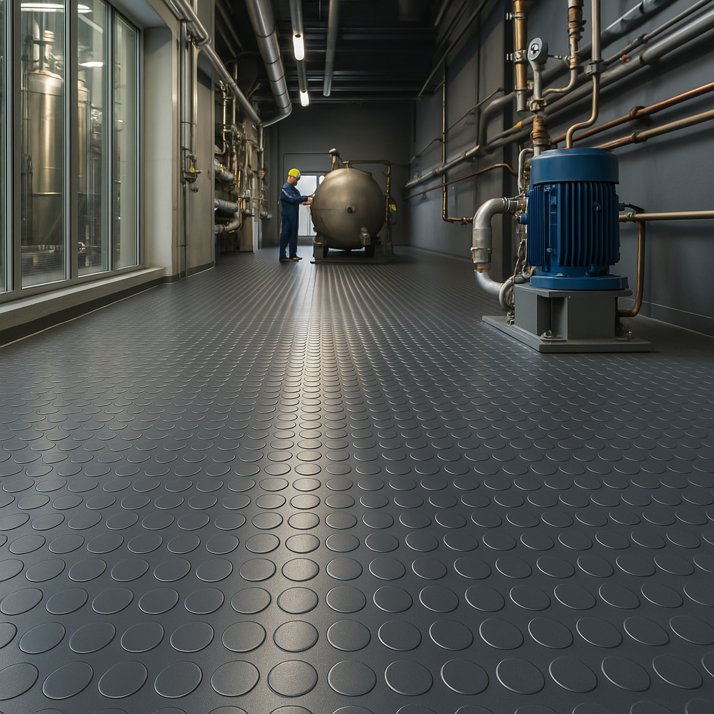 Studded Oil Resistant Flooring - Slip-Not Non-Slip Rubber Matting - Durable & Attractive Dot Pattern - High Slip Resistance