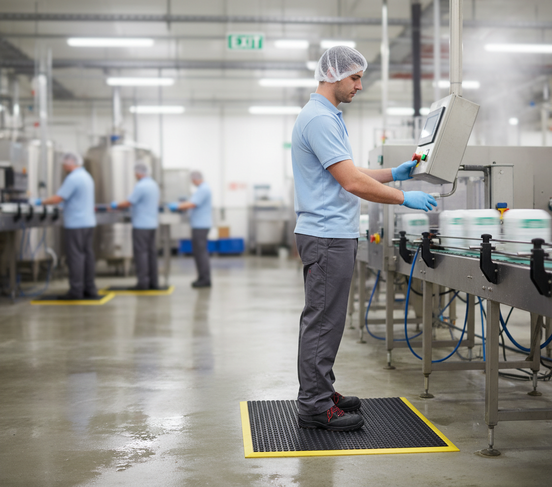 Premium Safety Anti-Fatigue Mat with Yellow Border - 60 x 90cm Cushioned Support for Workplace Comfort