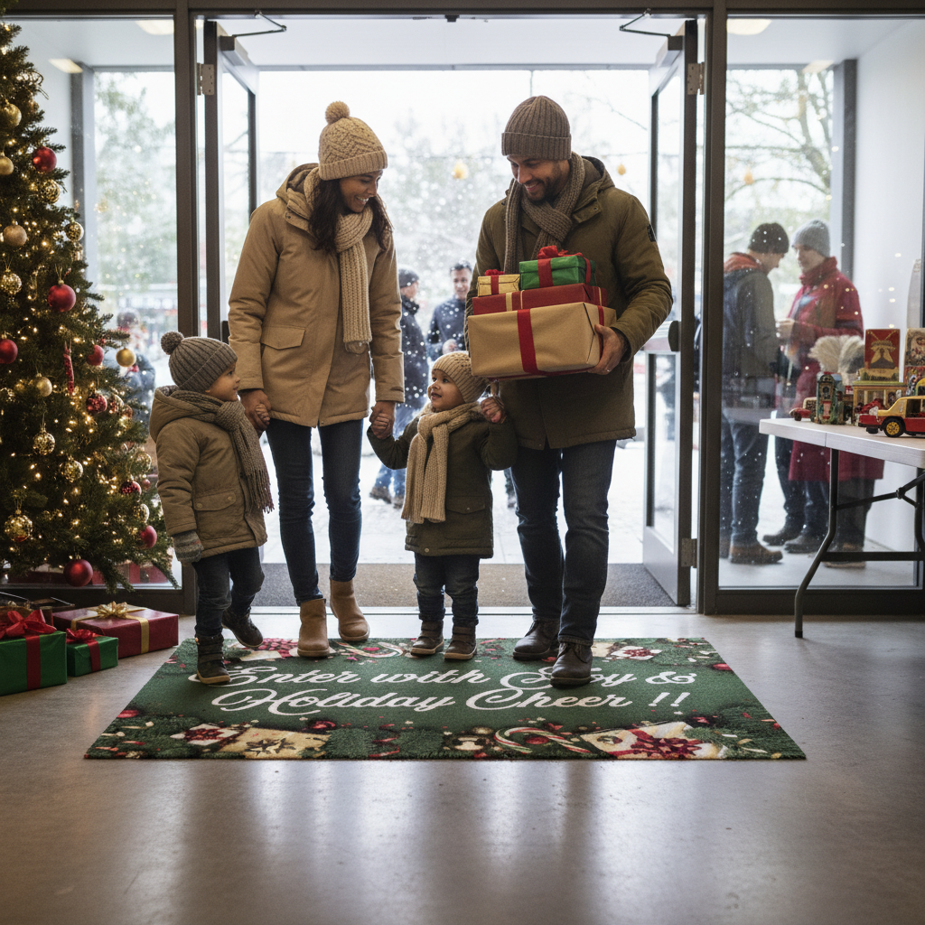 Premium Heavy-Duty Logo Mat with Festive Design - Green, 60 x 85 cm for Holiday Décor
