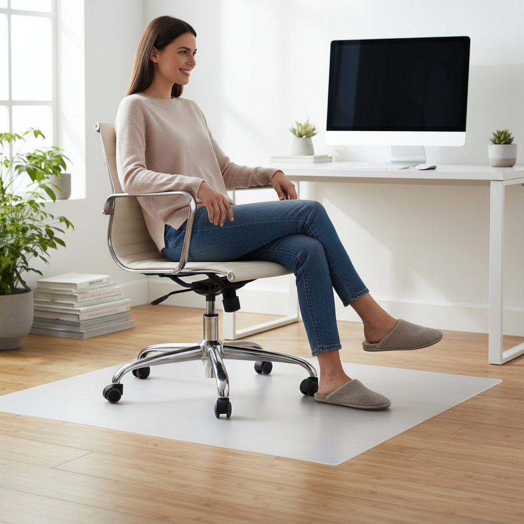 Premium Semi-Transparent Floor Protection Mat for Hard Floors - Custom Made in Milky White with Durable Polypropylene