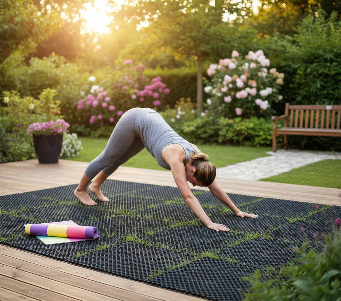 Premium Outdoor Activity Rubber Grass Mat Tiles - Heavy Duty Slip-Resistant Interlocking System for Backyard, Playground, and Sports Field Protection