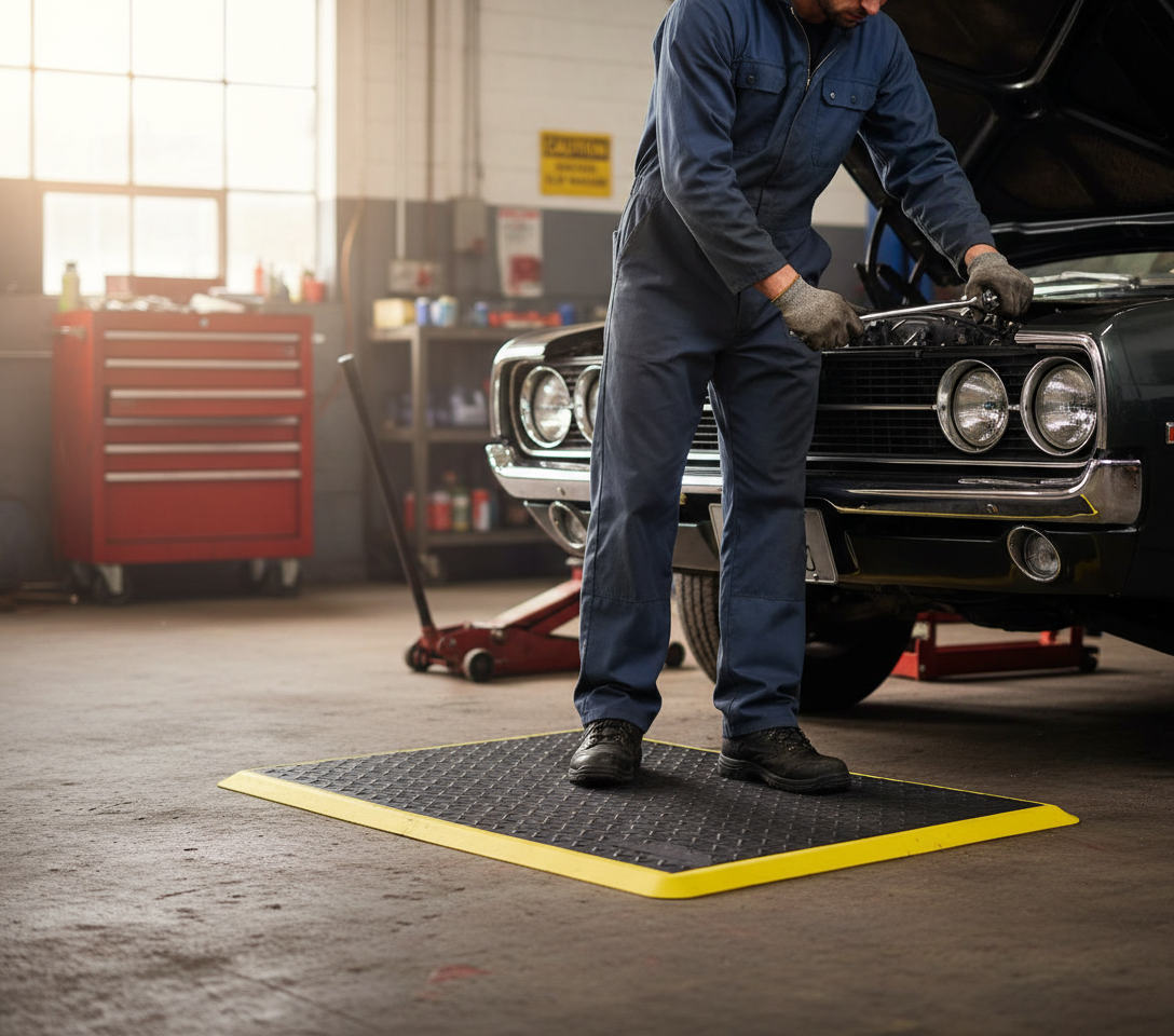 Premium Anti Fatigue Mat with Ramped Edges and Diamond Surface for Enhanced Workplace Comfort and Safety