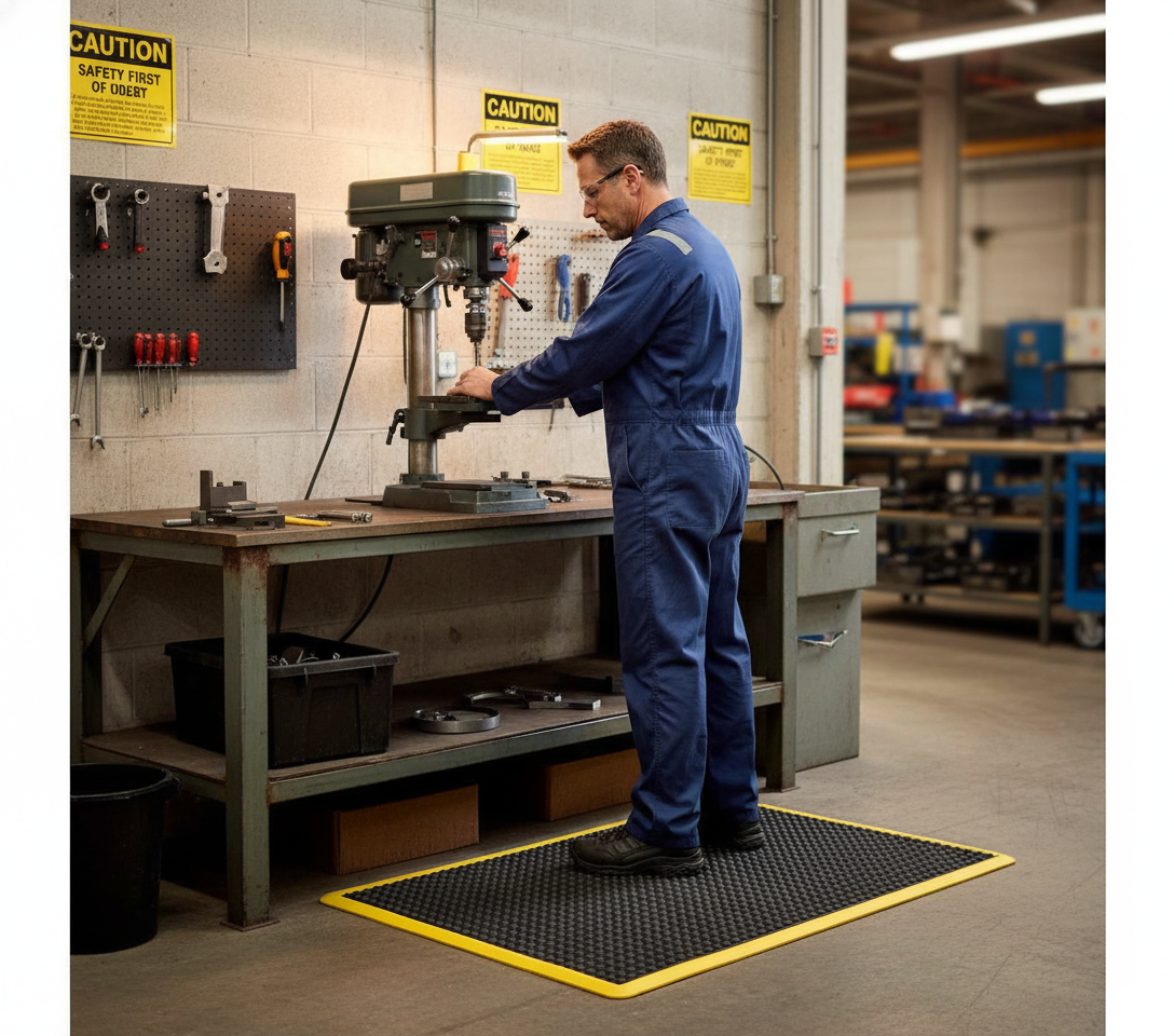 Premium Safety Anti-Fatigue Mat with Yellow Border - Ergonomic Design for Comfort and Safety in the Workplace