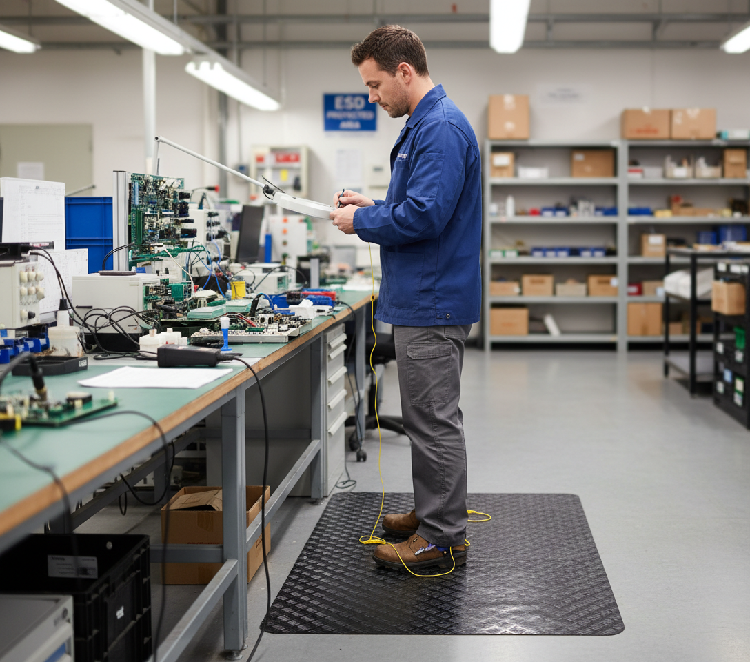 Premium ESD Anti-Fatigue Mat with Anti-Slip Surface and Ramped Edges for Safety and Comfort in Workspaces