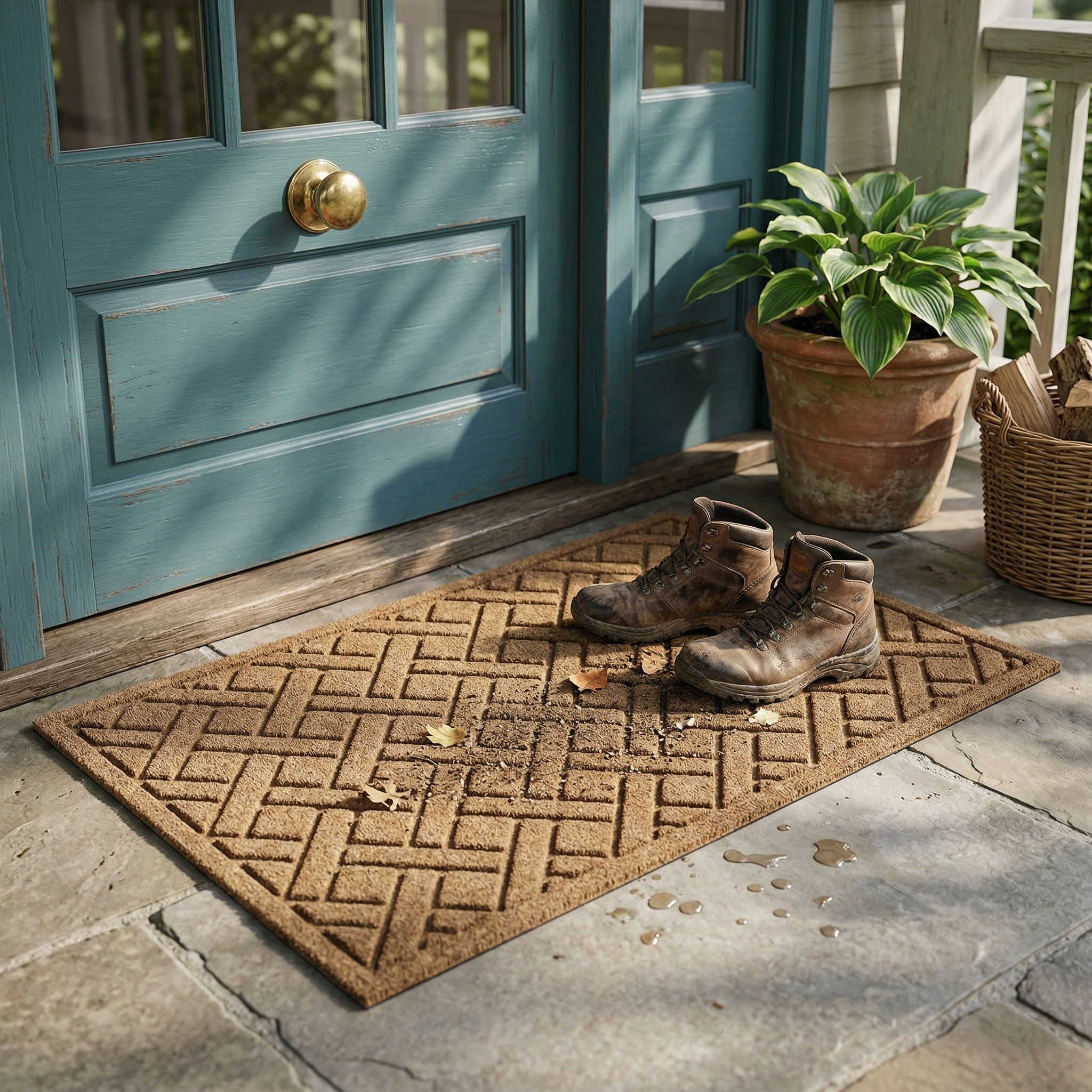 Premium Heavy Duty Doormat - Lattice & Argyle Design, Eco-Friendly Materials with Mildew Resistance and UV Stability