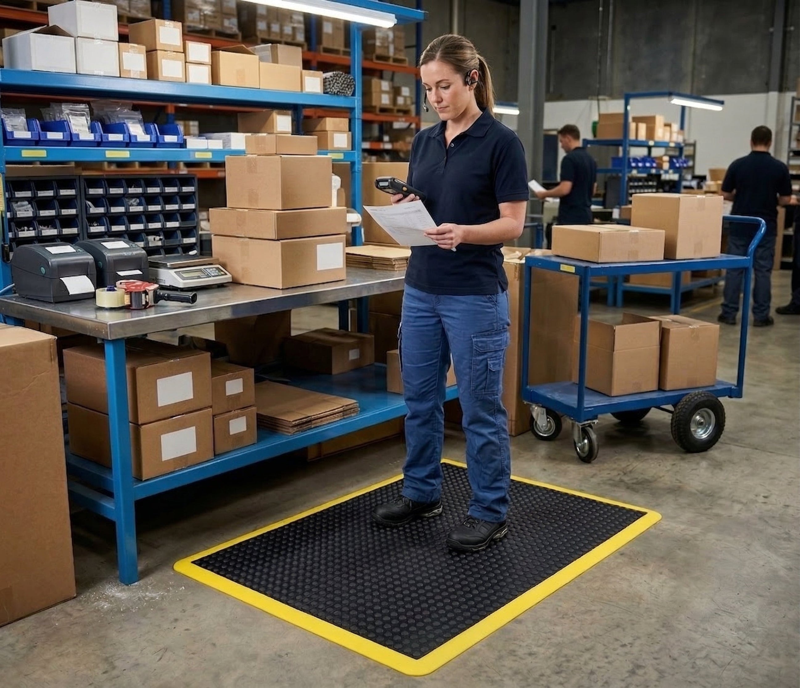 Premium Safety Anti-Fatigue Mat with Yellow Border - 60 x 90cm Cushioned Support for Workplace Comfort