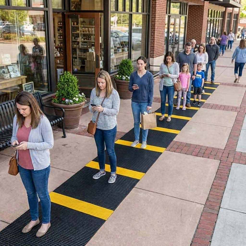 Premium Heavy Duty Social Distancing Outdoor Queuing Mat with High Visibility Design for Hygiene Compliance and Safe Transition