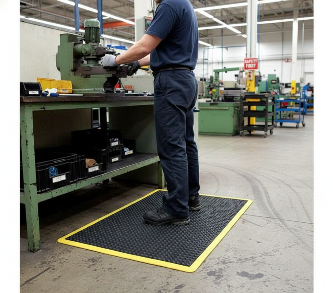 Premium Safety Anti-Fatigue Mat with Yellow Border - Ergonomic Design for Comfort and Safety in the Workplace