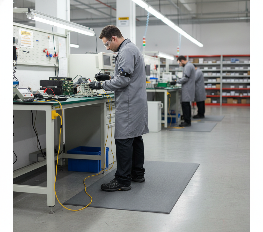 Professional ESD Anti-Static Mat with Anti-Fatigue Properties and Grounding Connection for Safe Work Environments