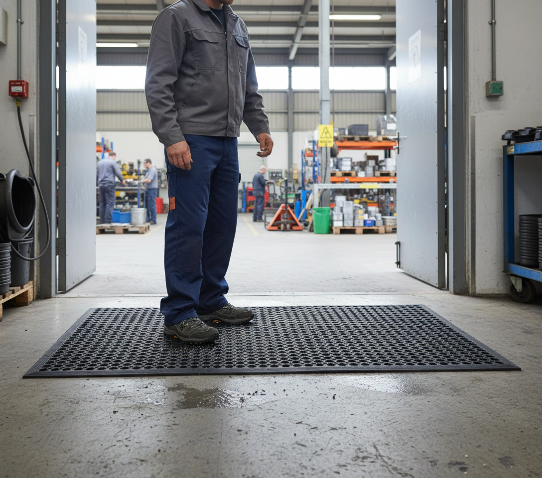 Premium Rubber Scraper Mat with Holes - Non-Slip, Anti-Fatigue, and Hygienic Floor Protection for High-Traffic Areas