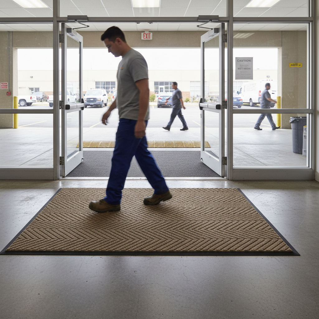 Premium Bi-Level Herringbone Mat with Rubber Border for Effective Dirt and Moisture Control