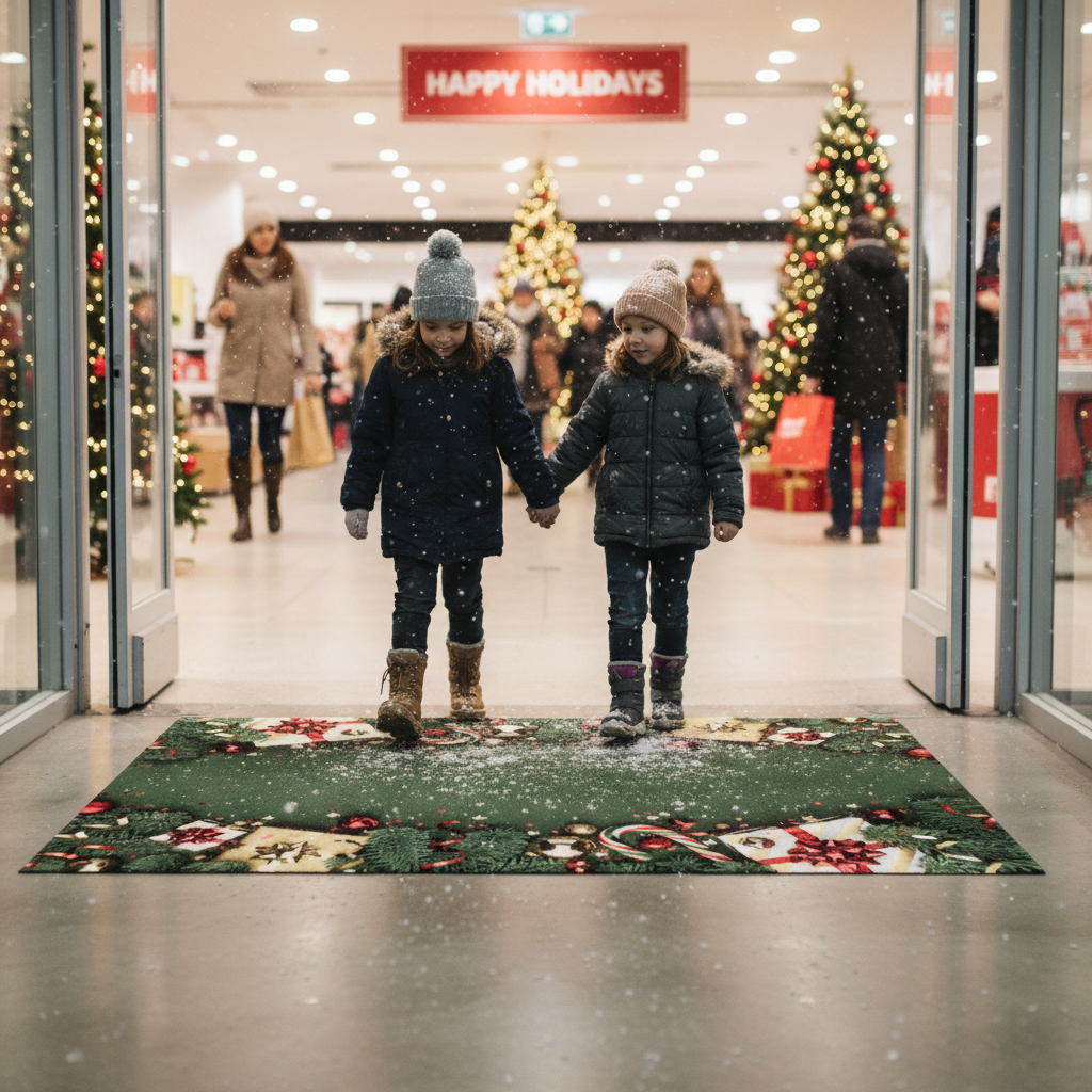 Premium Heavy-Duty Logo Mat with Festive Design - Green, 60 x 85 cm for Holiday Décor