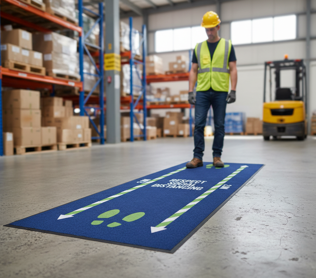 Premium Heavy Duty Social Distancing Mat with Non-Slip Backing - Eco-Friendly and Durable for High Traffic Areas