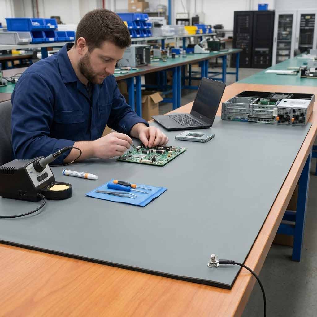 Premium Dual Layer Conductive Rubber ESD Matting - 60cm x 120cm for Safe Electronic Handling and Grounding