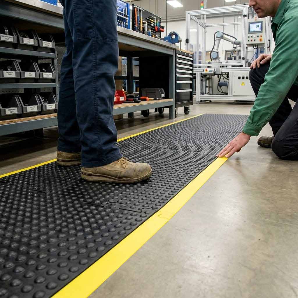 Premium Safety Anti-Fatigue Mat with Yellow Border - Ergonomic Design for Comfort and Safety in the Workplace
