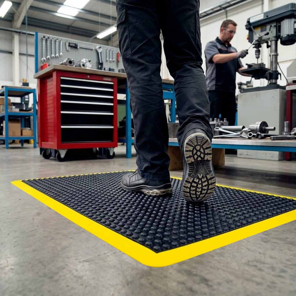Premium Safety Anti-Fatigue Mat with Yellow Border - Ergonomic Design for Comfort and Safety in the Workplace