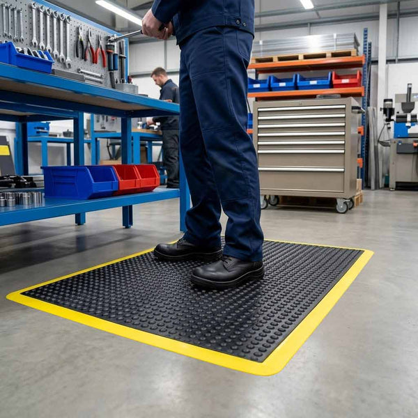 Premium Safety Anti-Fatigue Mat with Yellow Border - Ergonomic Design for Comfort and Safety in the Workplace