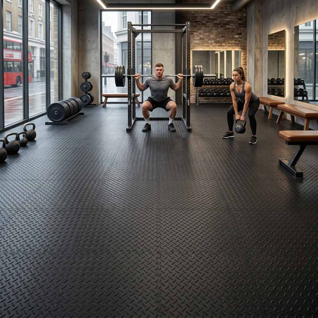 Premium Non-Slip CheckerTile Garage Matting - Heavy Duty Shock Absorbing Vinyl Tiles for Ultimate Floor Protection