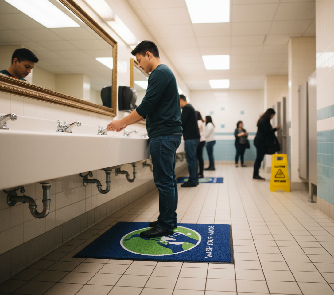 Premium Wash Your Hands Message Mat - High-Performance, Stain Resistant, and Highly Absorbent with Durable Rubber Backing for Hygiene Safety