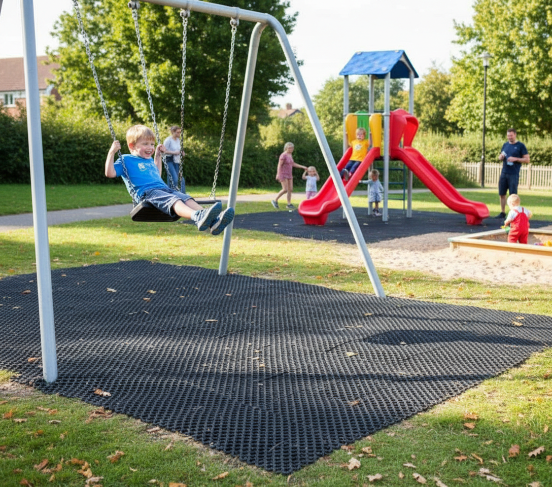 Premium Outdoor Activity Rubber Grass Mat Tiles - Heavy Duty Slip-Resistant Interlocking System for Backyard, Playground, and Sports Field Protection