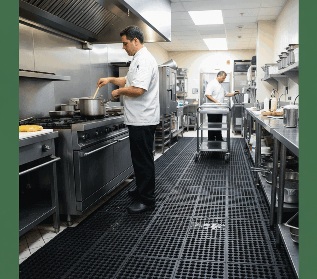 Professional Heavy Duty Interlocking Rubber Tiles for Commercial Kitchens - Slip-Resistant and Durable with Comfort Features