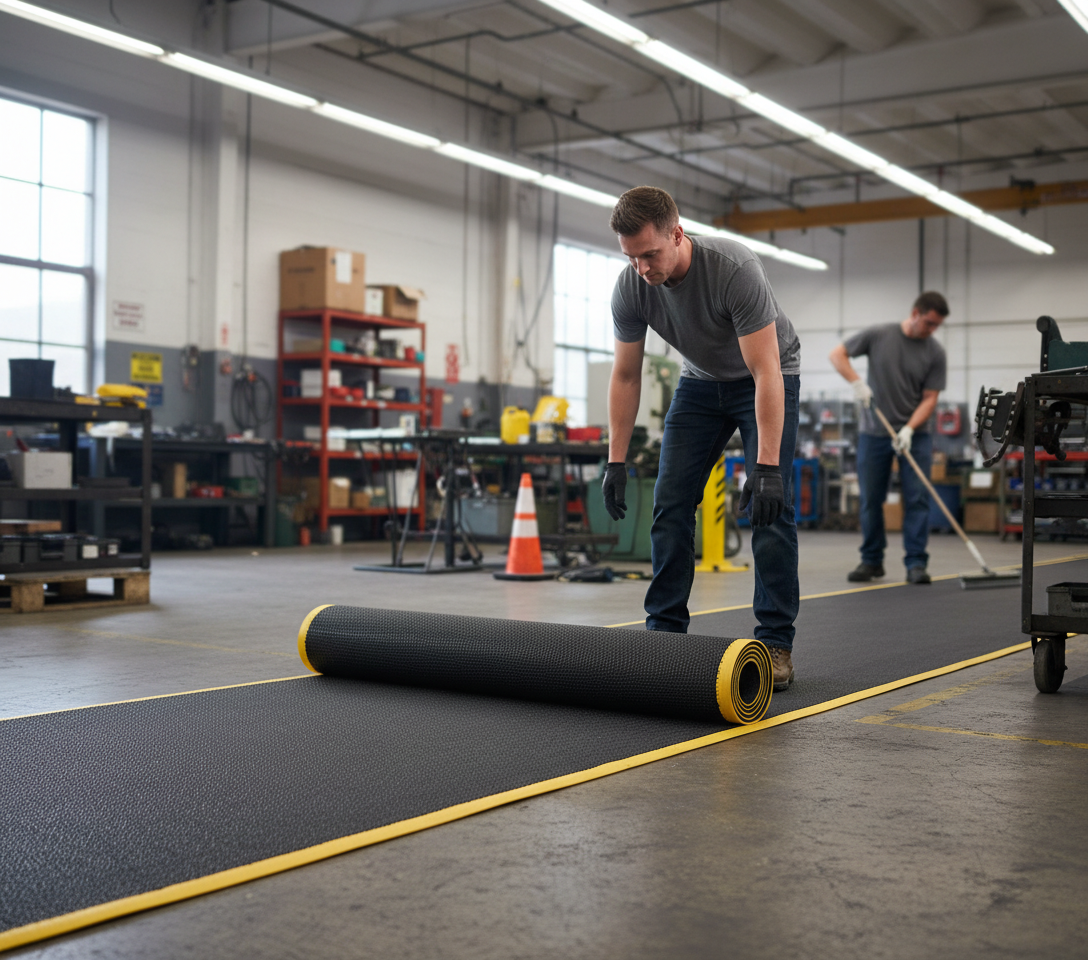 Premium Anti-Fatigue Roll Matting 30cm Wide, 0.95cm Thick PVC Foam for Dry Areas, Fixed Width with Safety Borders