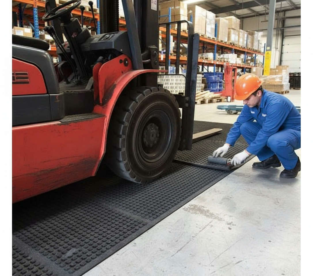 Premium Heavy Duty Modular Forklift Mats with Easy Installation and Reliable Rubber Backing for Warehouse Safety