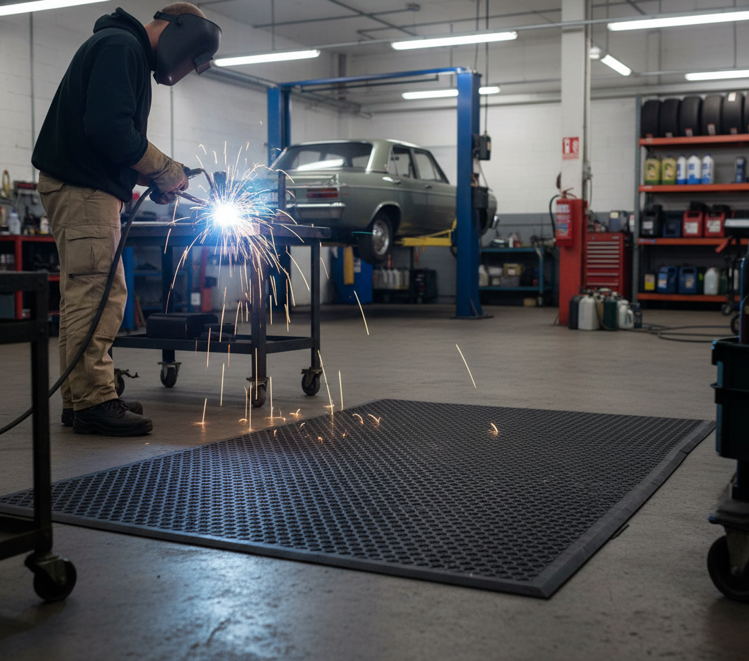 Premium Heavy Duty Anti-Fatigue Mat for Welders - Flame Resistant with Slip-Resistant Surface and Soft Foam Underlay