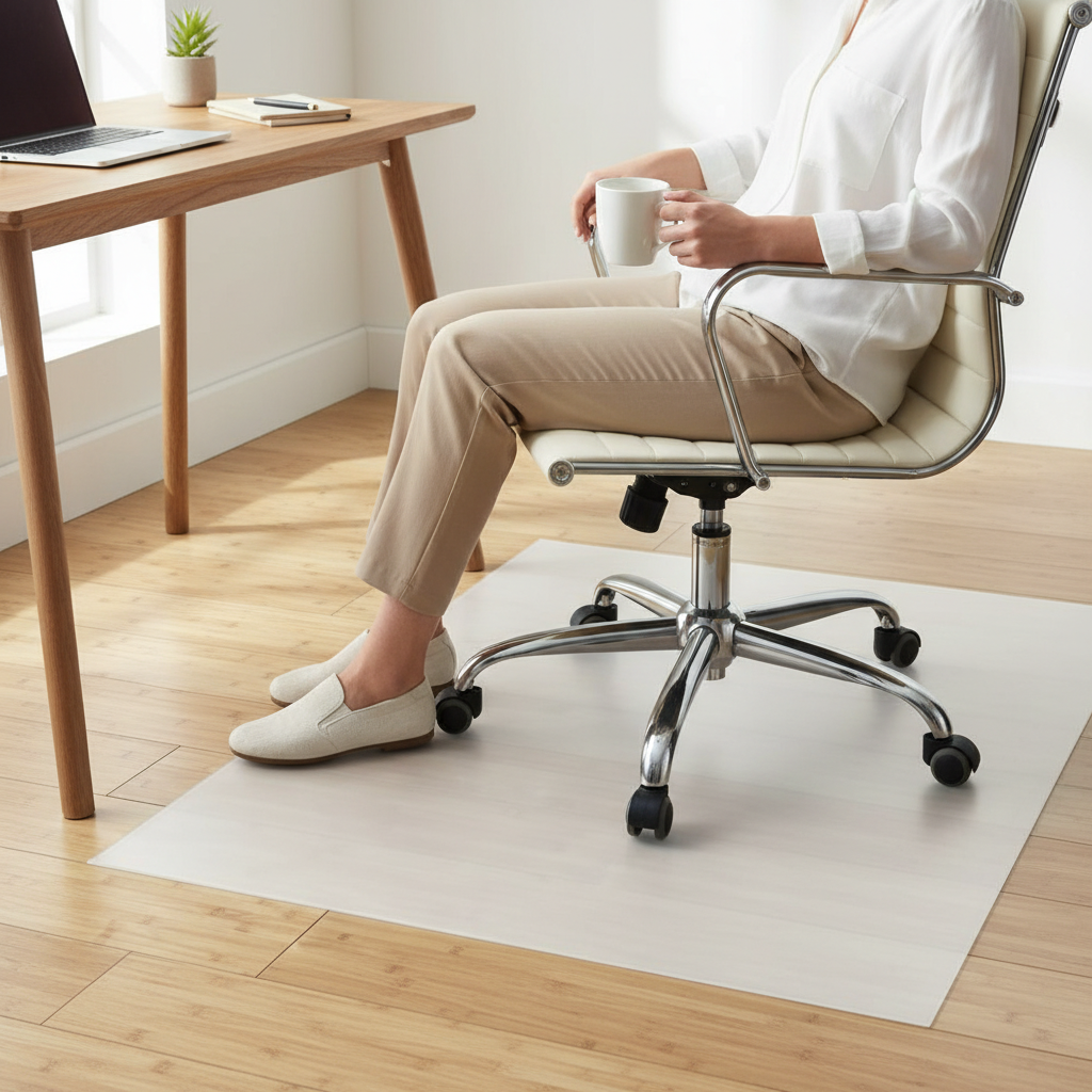 Premium Semi-Transparent Floor Protection Mat for Hard Floors - Custom Made in Milky White with Durable Polypropylene