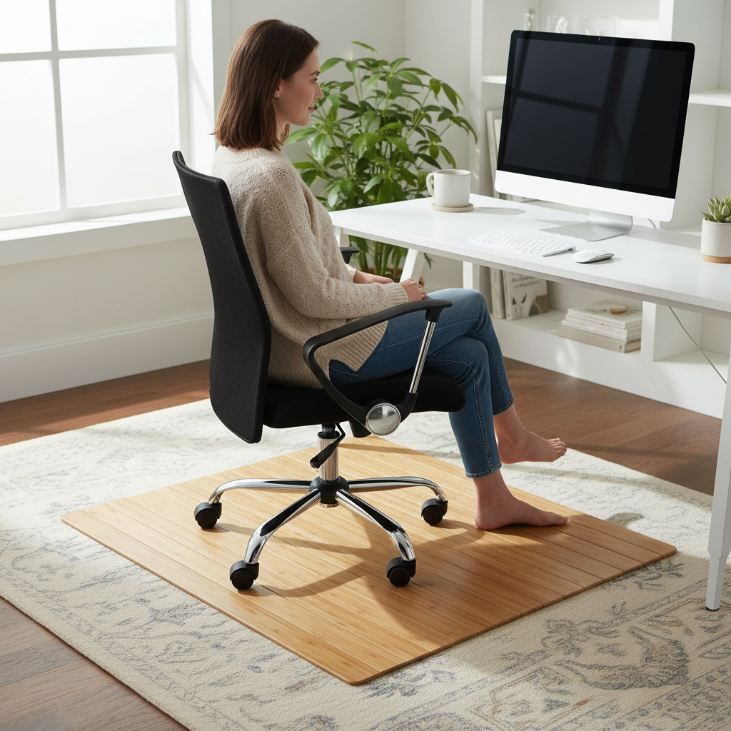 Premium Bamboo Chair Mat for Hard and Carpeted Floors - Durable and Elegant Protection with Felt Lining and Rubber Studs