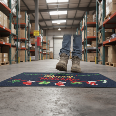 Premium Heavy-Duty Holiday Logo Mat - “Happy Holidays” or “Merry Christmas” Design, 60 x 85 cm for Home and Business
