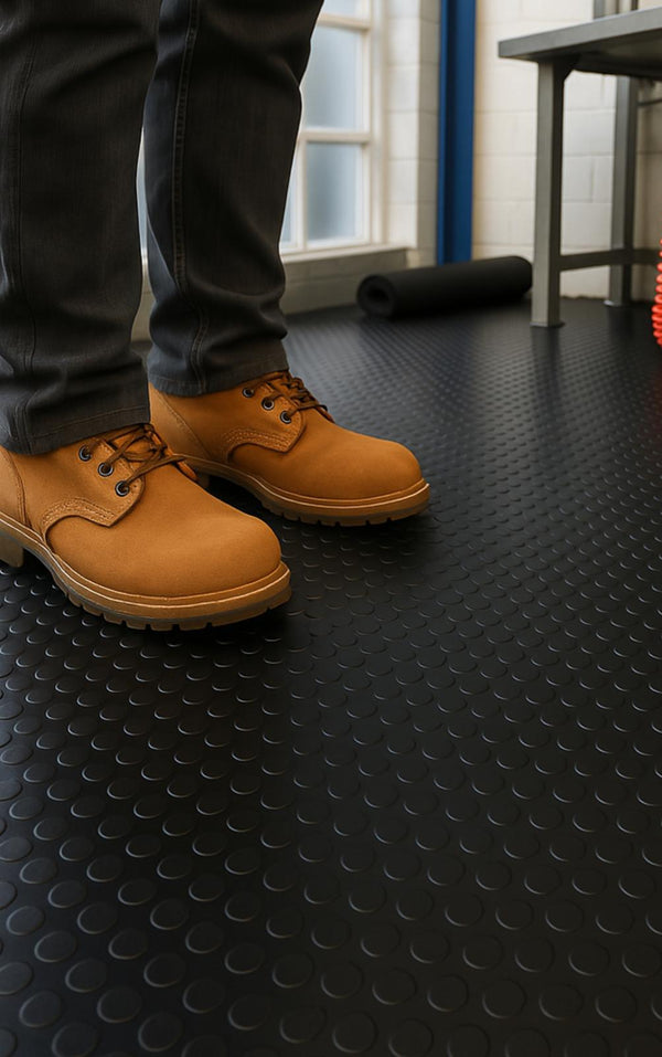 Studded Oil Resistant Flooring - Slip-Not Non-Slip Rubber Matting - Durable & Attractive Dot Pattern - High Slip Resistance