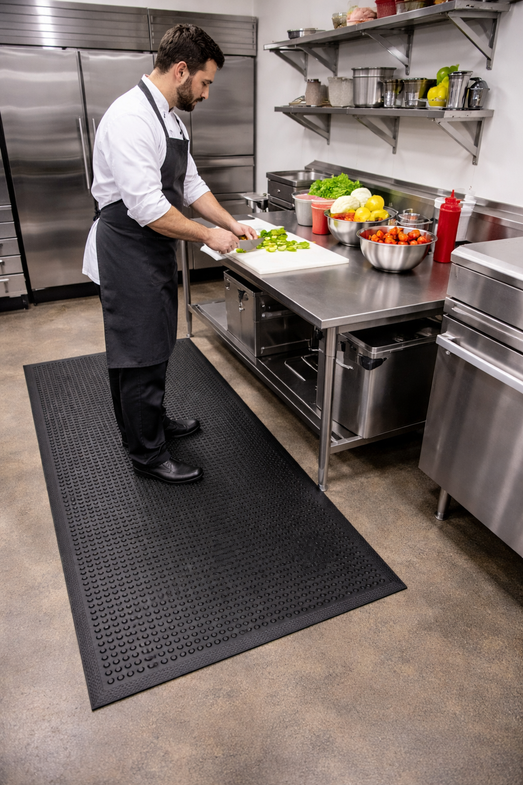 Premium Non-Slip Rubber Mats with Moulded Gripper Surface for High Traction and Chemical Resistance in Kitchens and Entrances