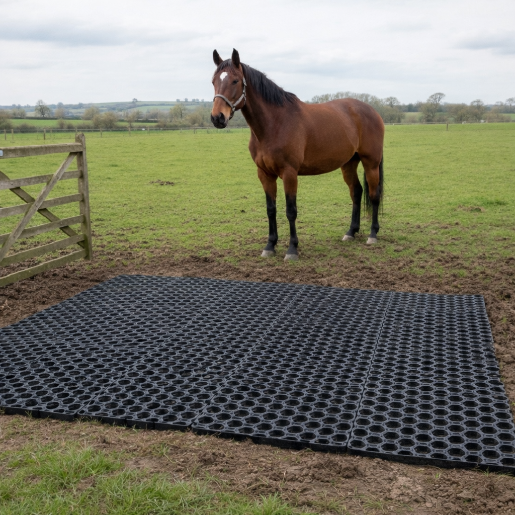 Rubber Grass Mats 23mm - 150x100cm with Pegs & Ties, Weather Resistant, Efficient Drainage, Fall Protection, Eco-Friendly, Wheelchair Friendly