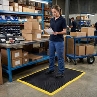 Premium Safety Anti-Fatigue Mat with Yellow Border - 60 x 90cm Cushioned Support for Workplace Comfort