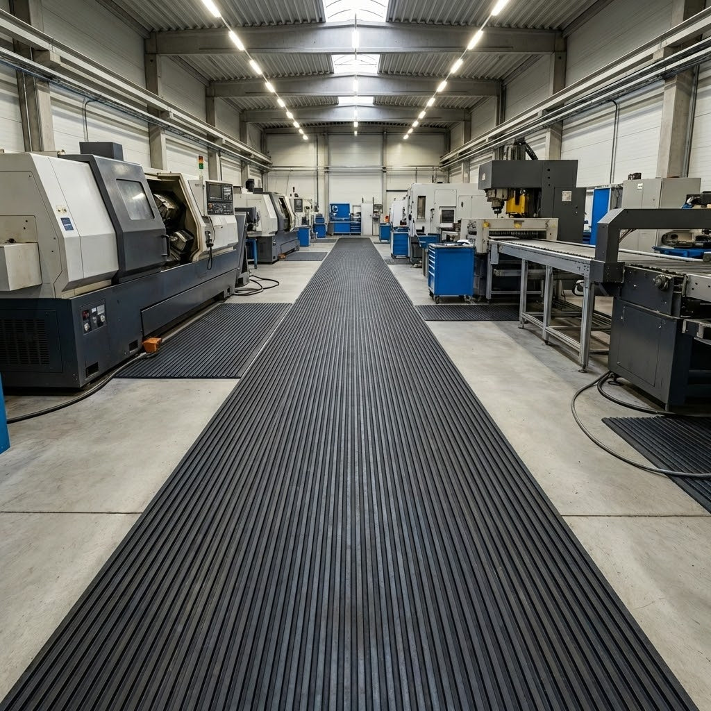 Premium Heavy-Duty Broad-Ribbed Vinyl Matting for Industrial Safety and Comfort - High-Quality Professional Grade for Industrial and Commercial App - Colour Black
