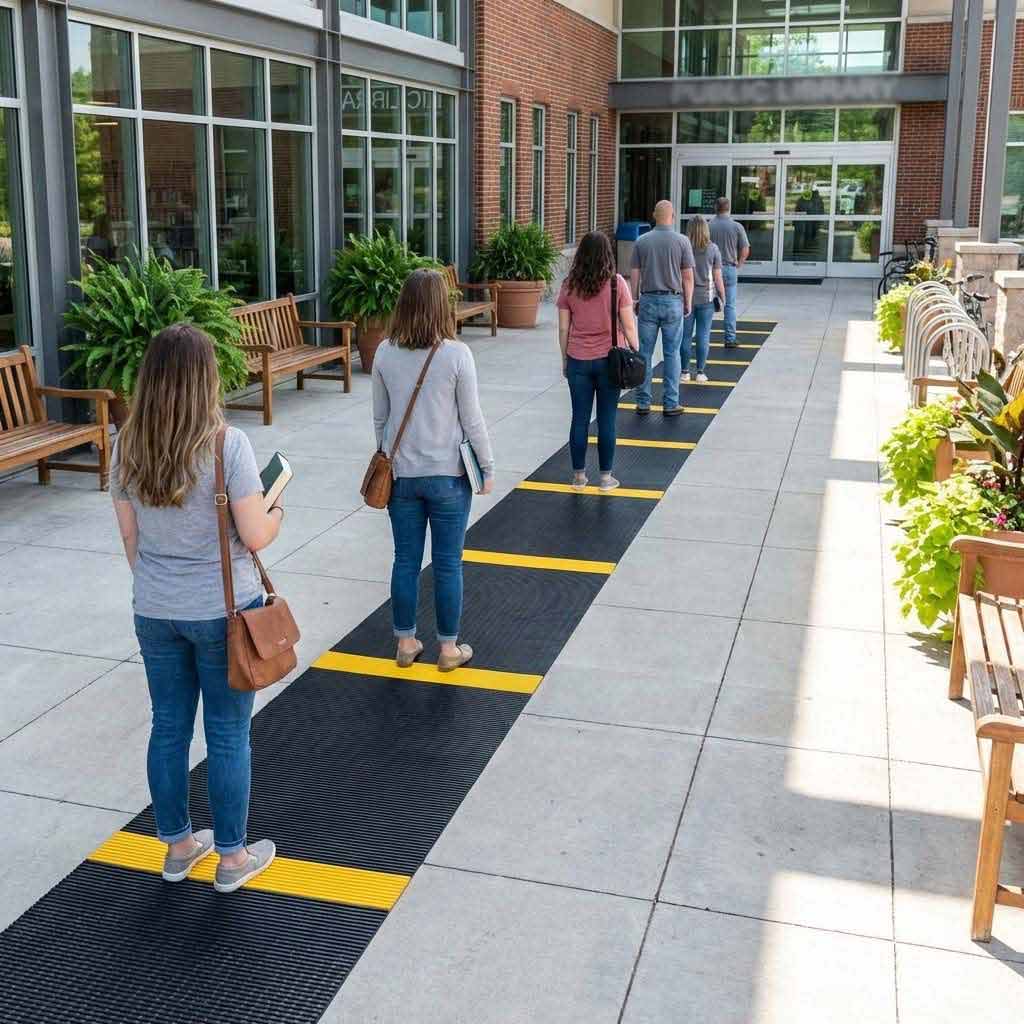 Premium Heavy Duty Social Distancing Outdoor Queuing Mat with High Visibility Design for Hygiene Compliance and Safe Transition