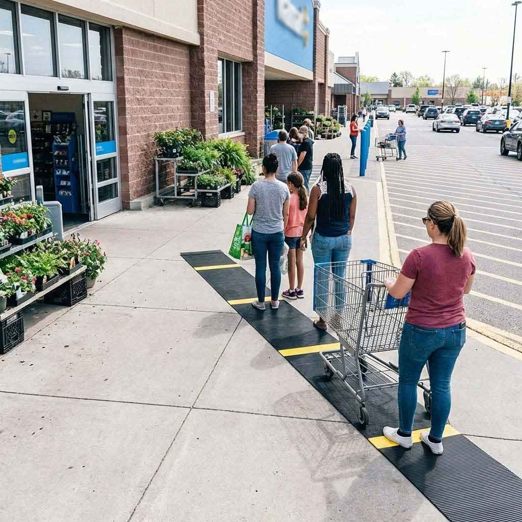Premium Heavy Duty Social Distancing Outdoor Queuing Mat with High Visibility Design for Hygiene Compliance and Safe Transition