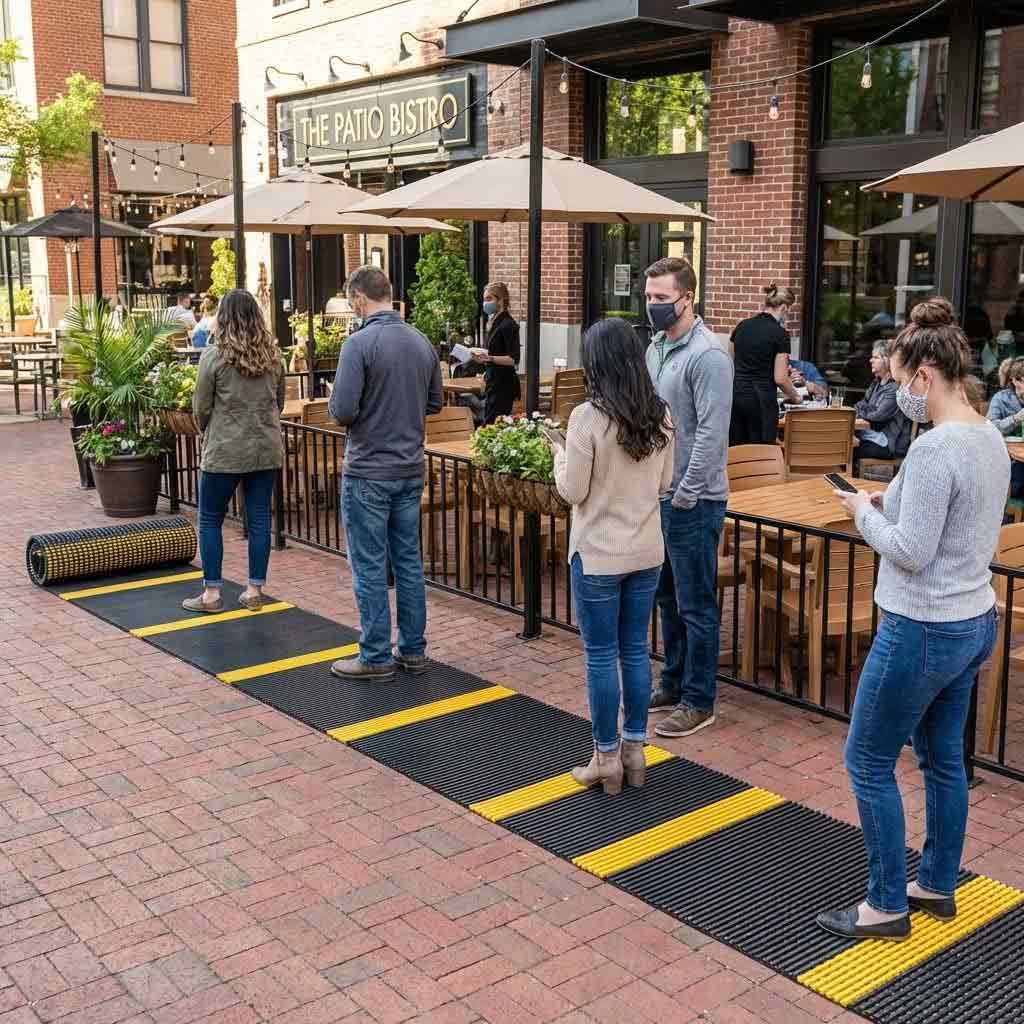 Premium Heavy Duty Social Distancing Outdoor Queuing Mat with High Visibility Design for Hygiene Compliance and Safe Transition