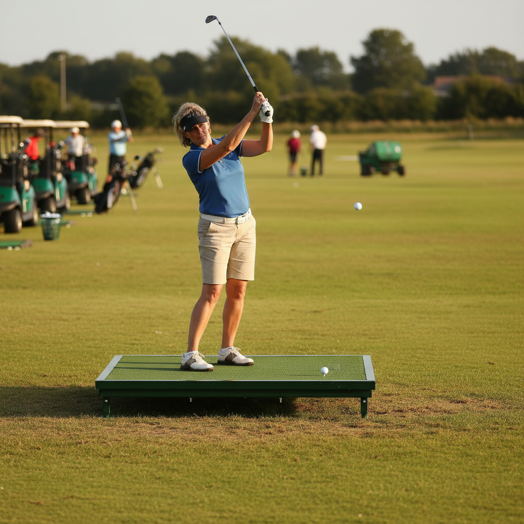 Professional Heavy Duty Tee Frame with Adjustable Legs and Replaceable Golf Mat for All Weather Use