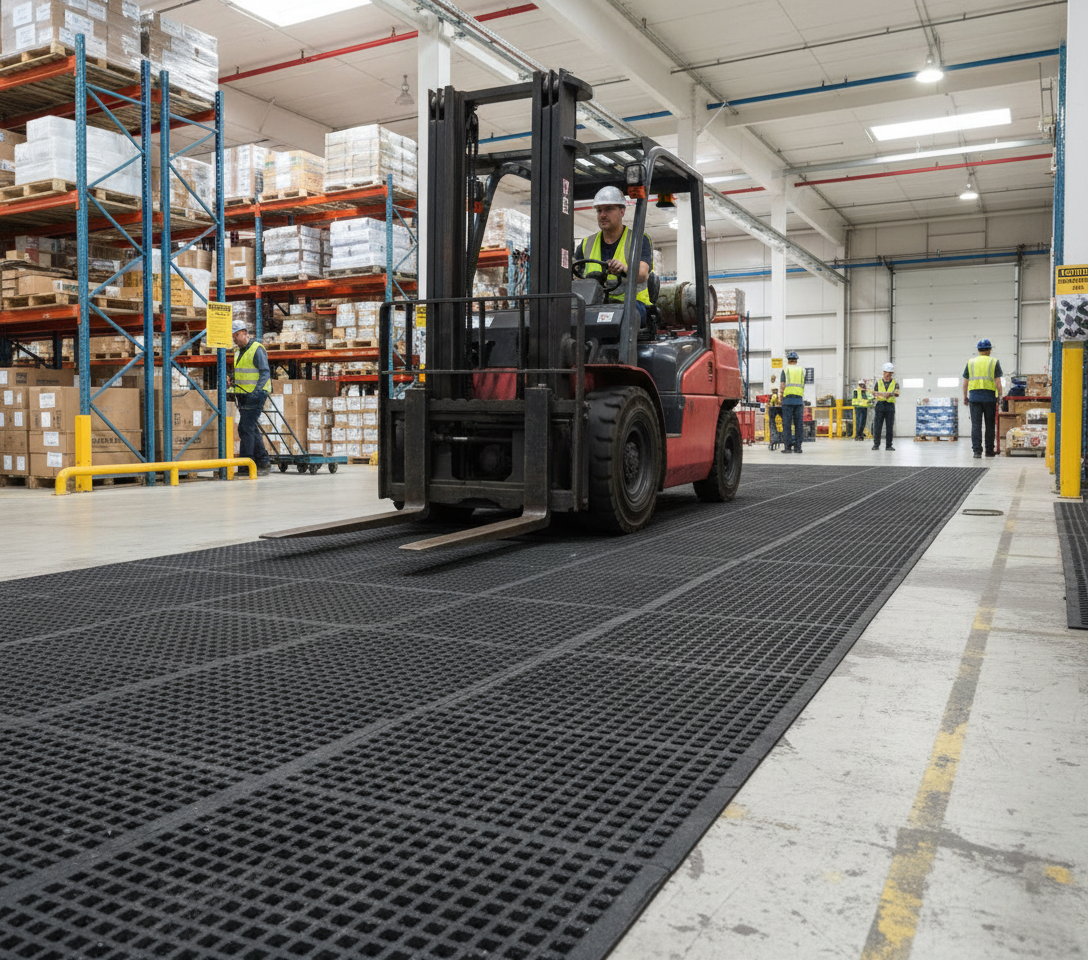Premium Heavy Duty Modular Forklift Mats with Easy Installation and Reliable Rubber Backing for Warehouse Safety